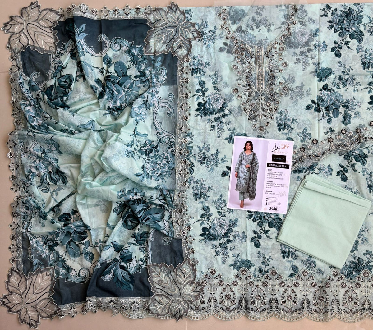 Fatima Zehra Lawn Dupatta with Daman Chikankari Un-stitched-UN2754