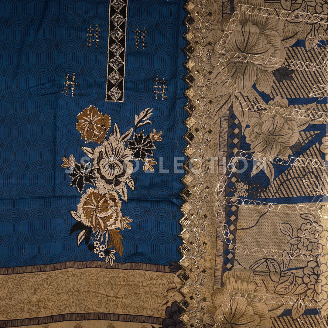 3 Pc Lawn Embroidered Chiffon Dupatta Cutwork Un-stitched-UN2395