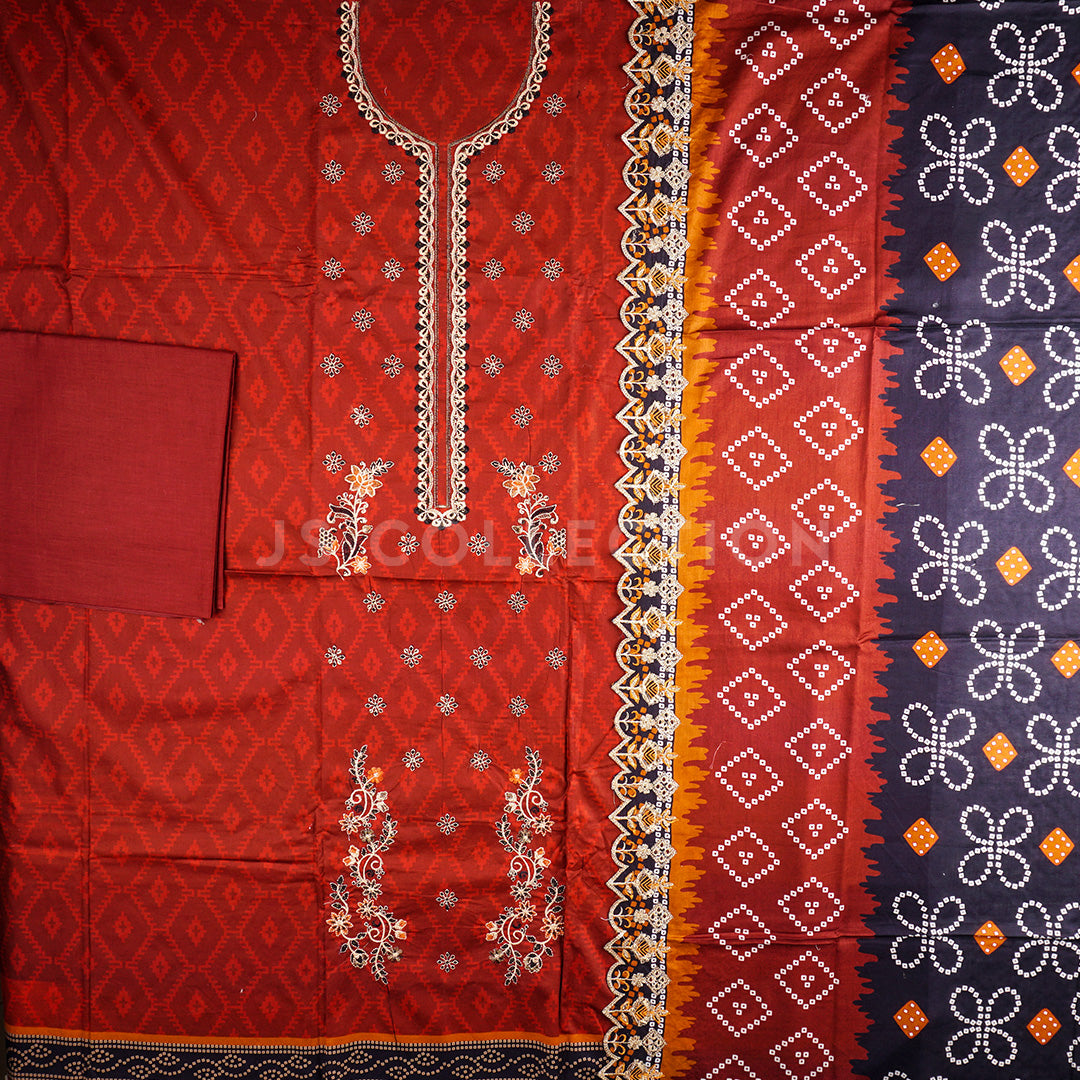 3 Pc Lawn Embroidered Lawn Dupatta Cutwork Un-stitched-UN2402