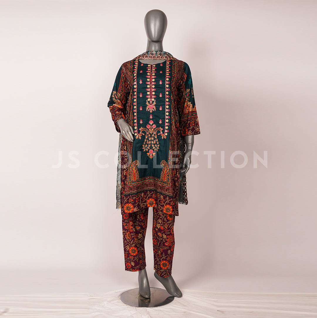 3 Pc Lawn Embroidered Chiffon Dupatta Cutwork Un-stitched-UN2373
