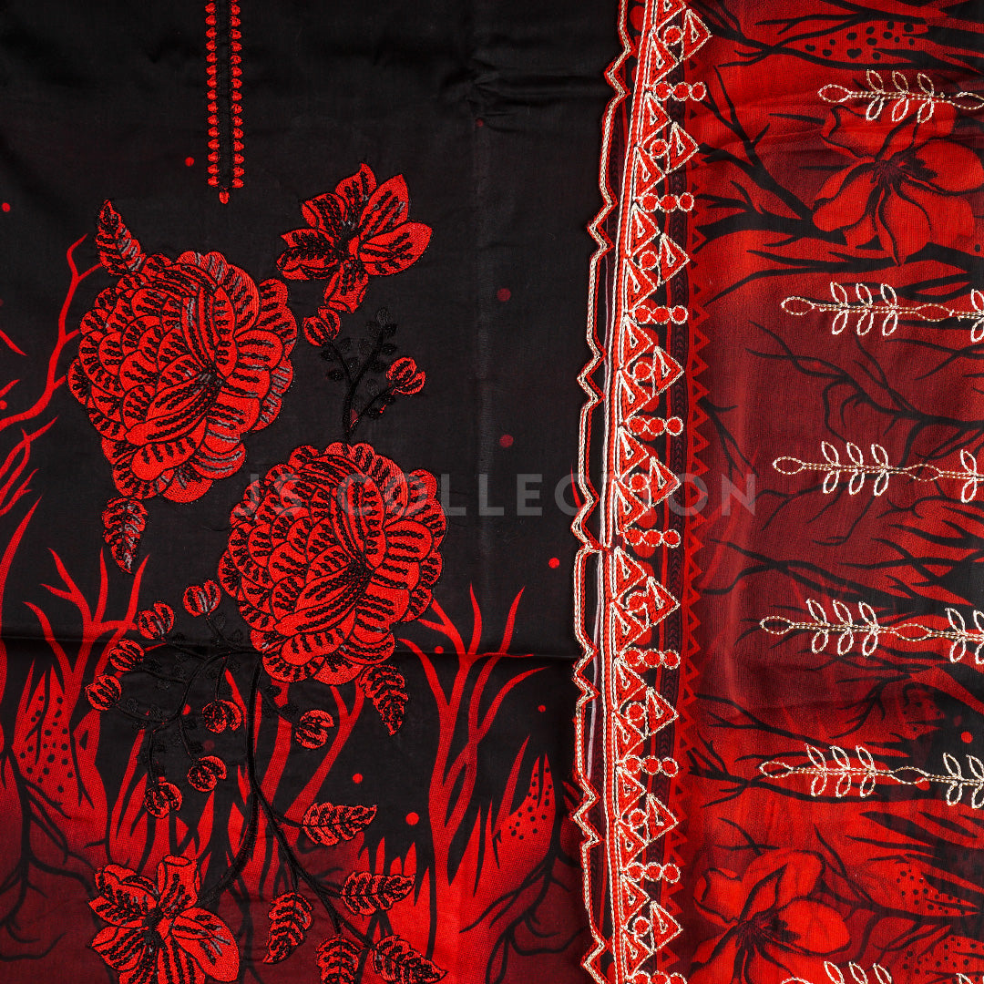 3 Pc Lawn Embroidered Chiffon Dupatta Cutwork Un-stitched-UN2398