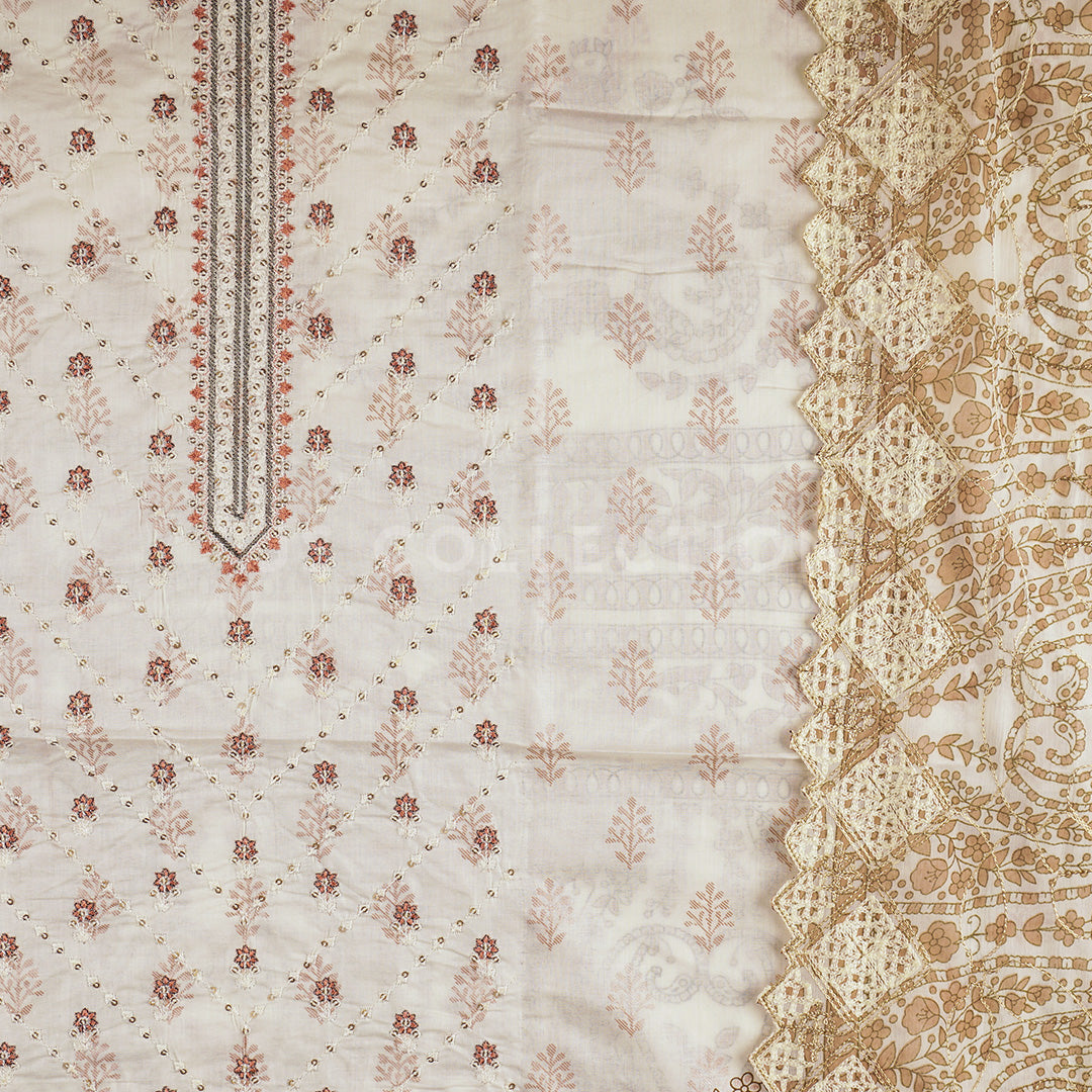 3 Pc Lawn Embroidered Chiffon Dupatta Cutwork Un-stitched-UN2397b