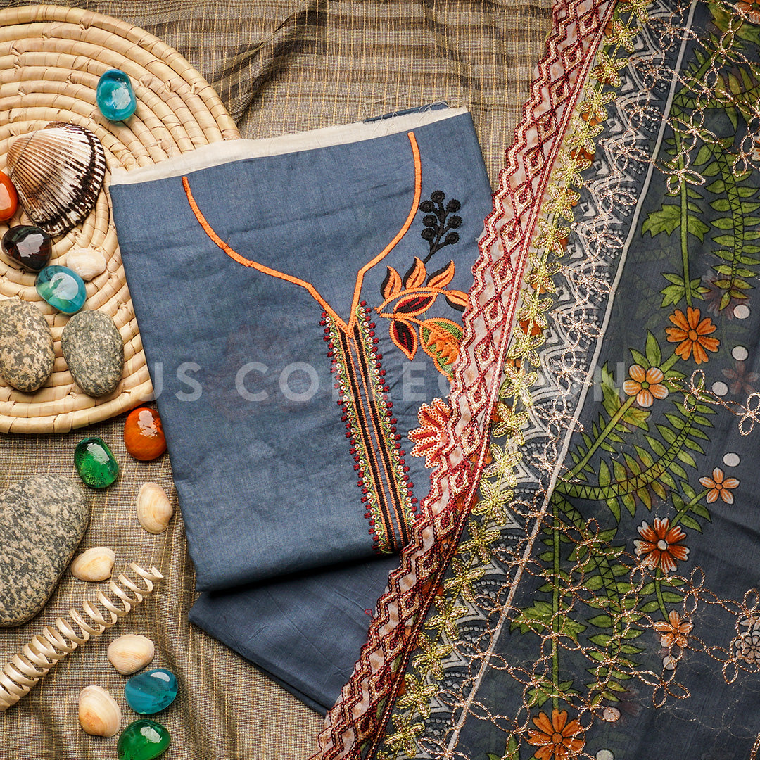 3 Pc Lawn Embroidered Chiffon Dupatta Cutwork Un-stitched-UN2322