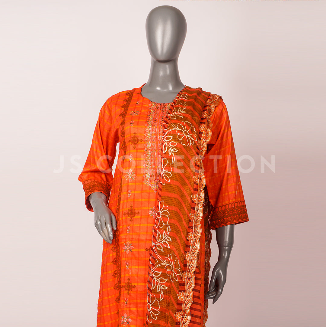 3 Pc Lawn Embroidered Chiffon Dupatta Cutwork Un-stitched-UN2378