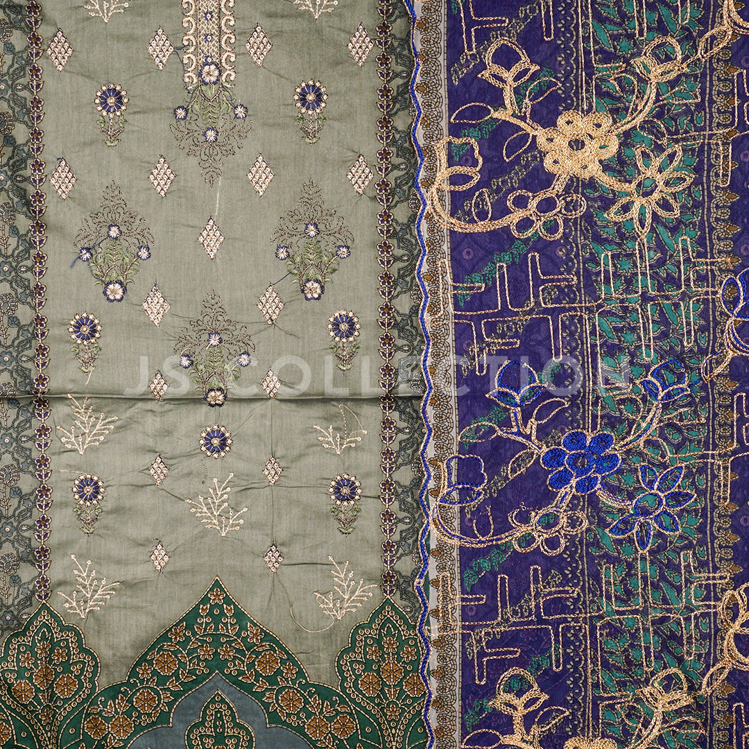 3 Pc Lawn Embroidered Chiffon Dupatta Cutwork Un-stitched-UN2300