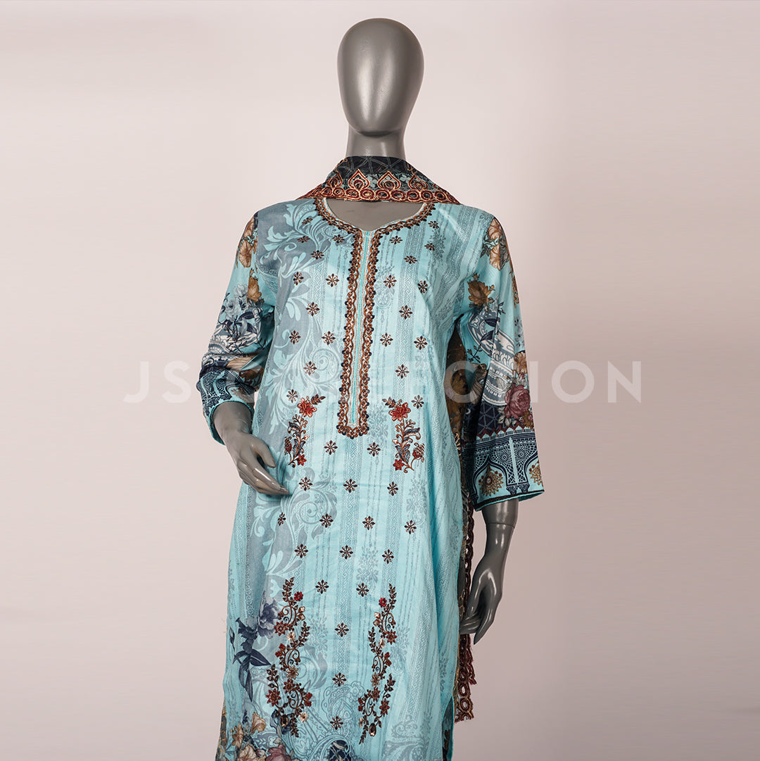 3 Pc Lawn Embroidered Chiffon Dupatta Cutwork Un-stitched-UN2379