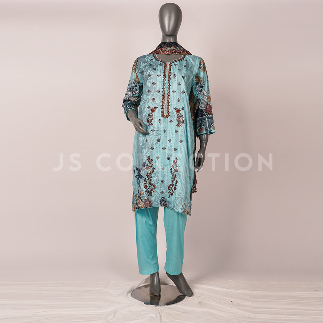 3 Pc Lawn Embroidered Chiffon Dupatta Cutwork Un-stitched-UN2379