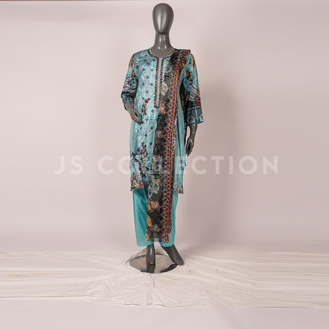 3 Pc Lawn Embroidered Chiffon Dupatta Cutwork Un-stitched-UN2379