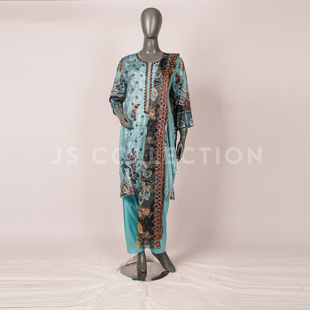 3 Pc Lawn Embroidered Chiffon Dupatta Cutwork Un-stitched-UN2379
