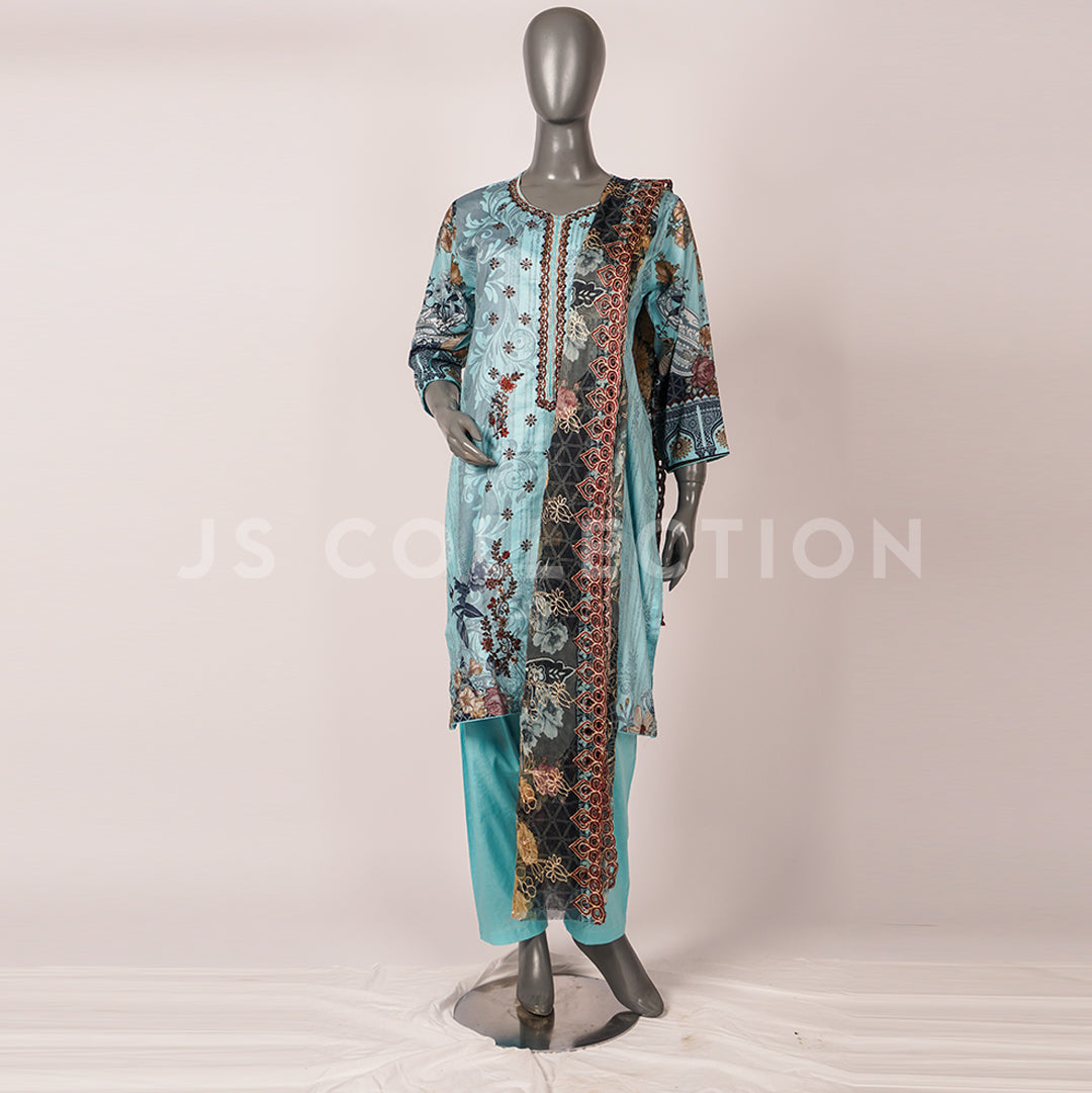 3 Pc Lawn Embroidered Chiffon Dupatta Cutwork Un-stitched-UN2379