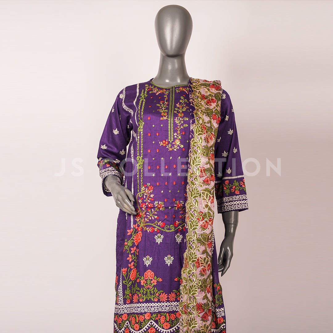 3 Pc Lawn Embroidered Chiffon Dupatta Cutwork Un-stitched-UN2380