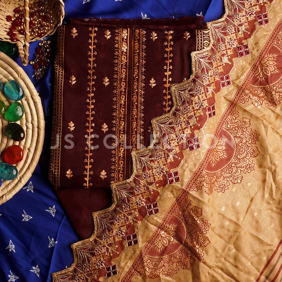 3 Pc Lawn Embroidered Lawn Dupatta Cutwork Un-stitched-UN2405b
