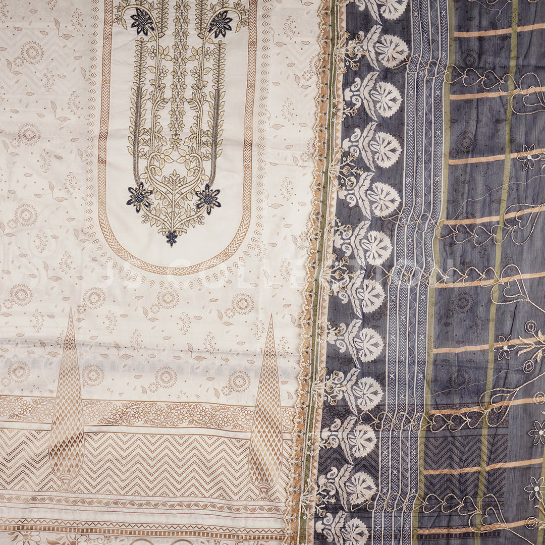 3 Pc Lawn Embroidered Chiffon Dupatta Cutwork Un-stitched-UN2389b