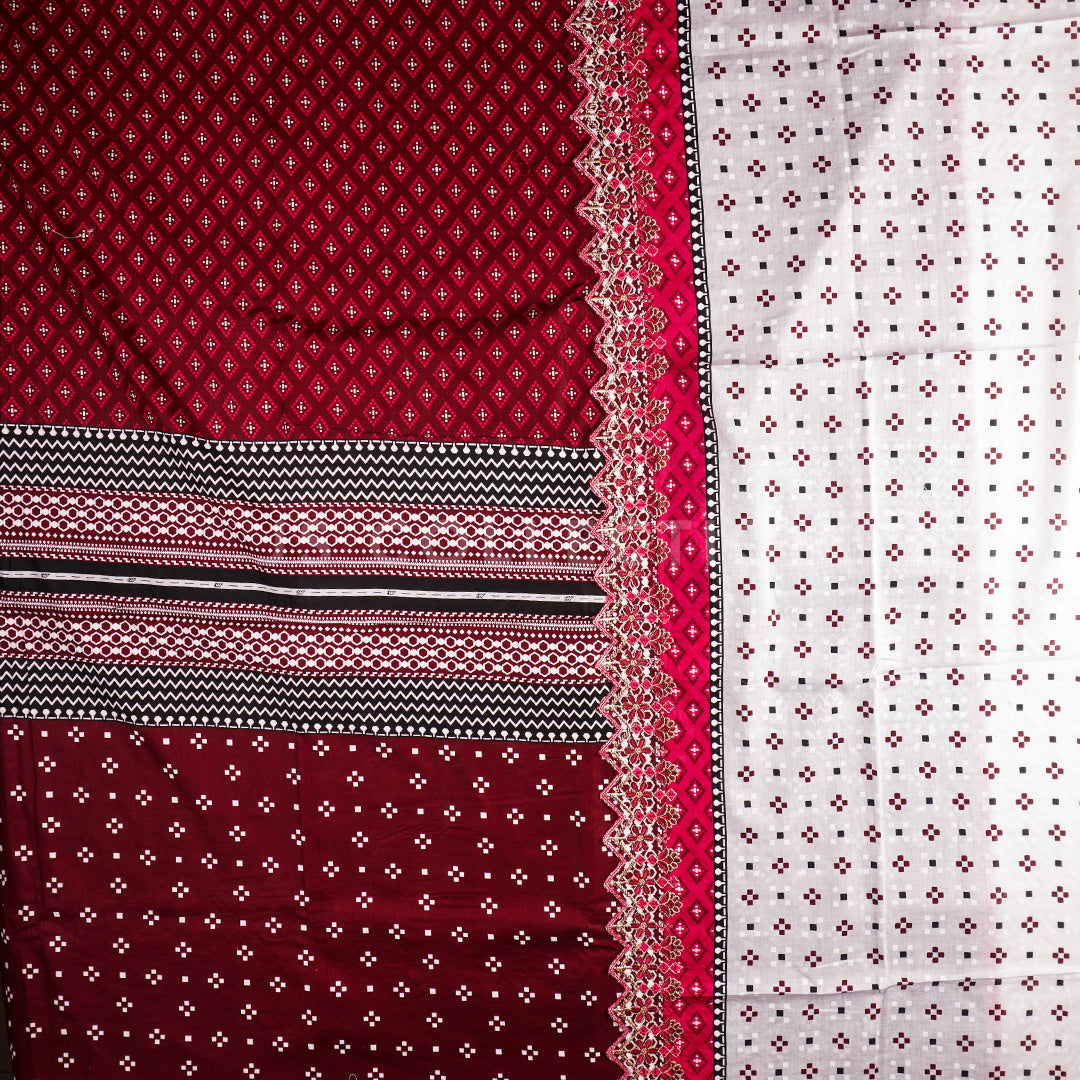 3 Pc Lawn Embroidered Lawn Dupatta Cutwork Un-stitched-UN2404b