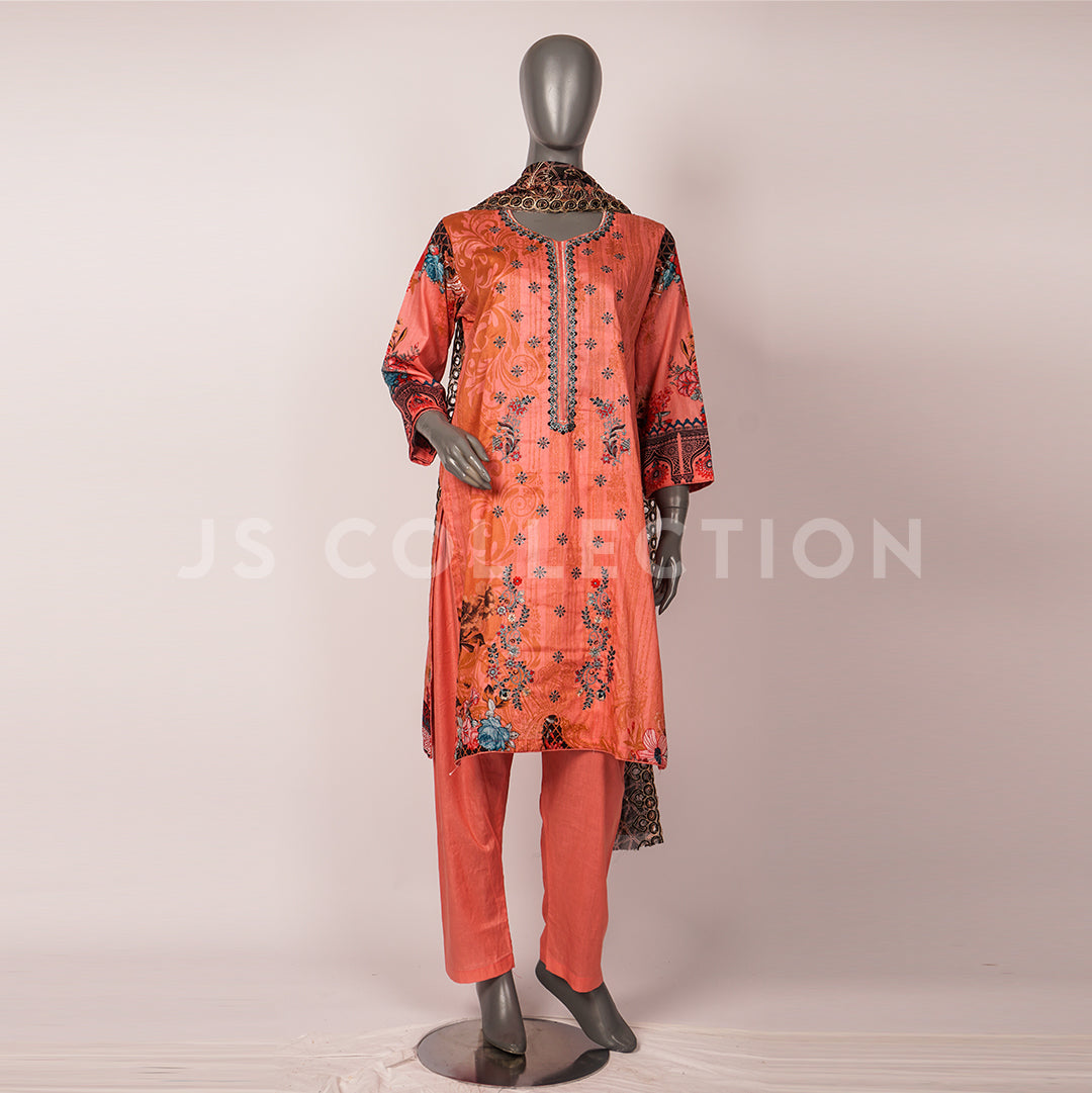 3 Pc Lawn Embroidered Chiffon Dupatta Cutwork Un-stitched-UN2381