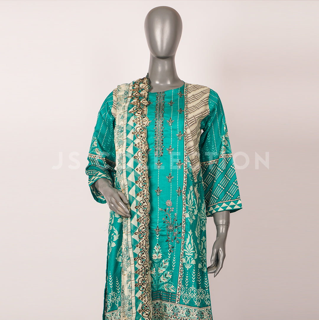 3 Pc Lawn Embroidered Chiffon Dupatta Cutwork Un-stitched-UN2382