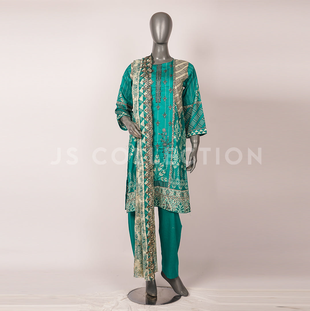 3 Pc Lawn Embroidered Chiffon Dupatta Cutwork Un-stitched-UN2382