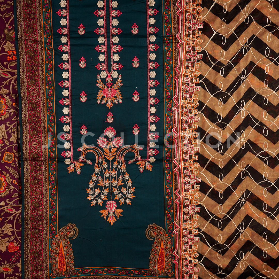 3 Pc Lawn Embroidered Chiffon Dupatta Cutwork Un-stitched-UN2373