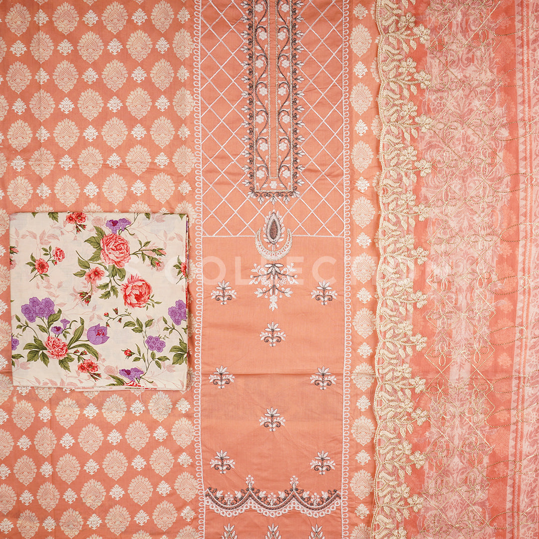 3 Pc Lawn Embroidered Chiffon Dupatta Cutwork Un-stitched-UN2387a