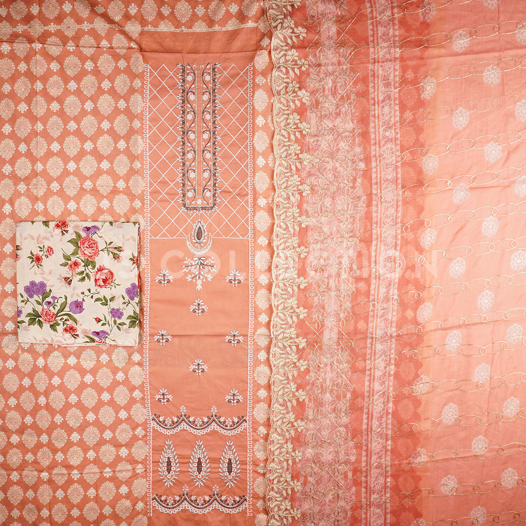 3 Pc Lawn Embroidered Chiffon Dupatta Cutwork Un-stitched-UN2387a
