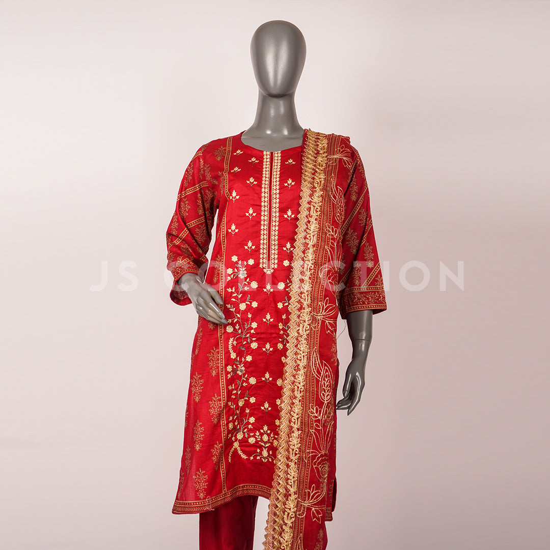 3 Pc Lawn Embroidered Chiffon Dupatta Cutwork Un-stitched-UN2383