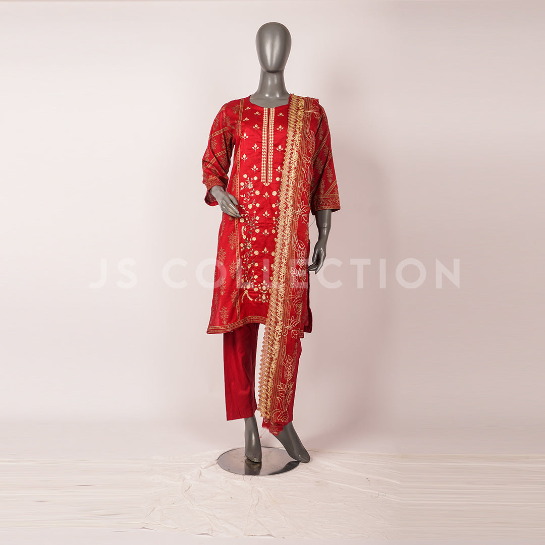3 Pc Lawn Embroidered Chiffon Dupatta Cutwork Un-stitched-UN2383