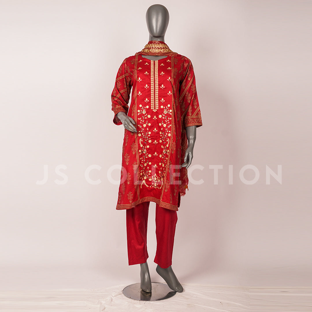 3 Pc Lawn Embroidered Chiffon Dupatta Cutwork Un-stitched-UN2383