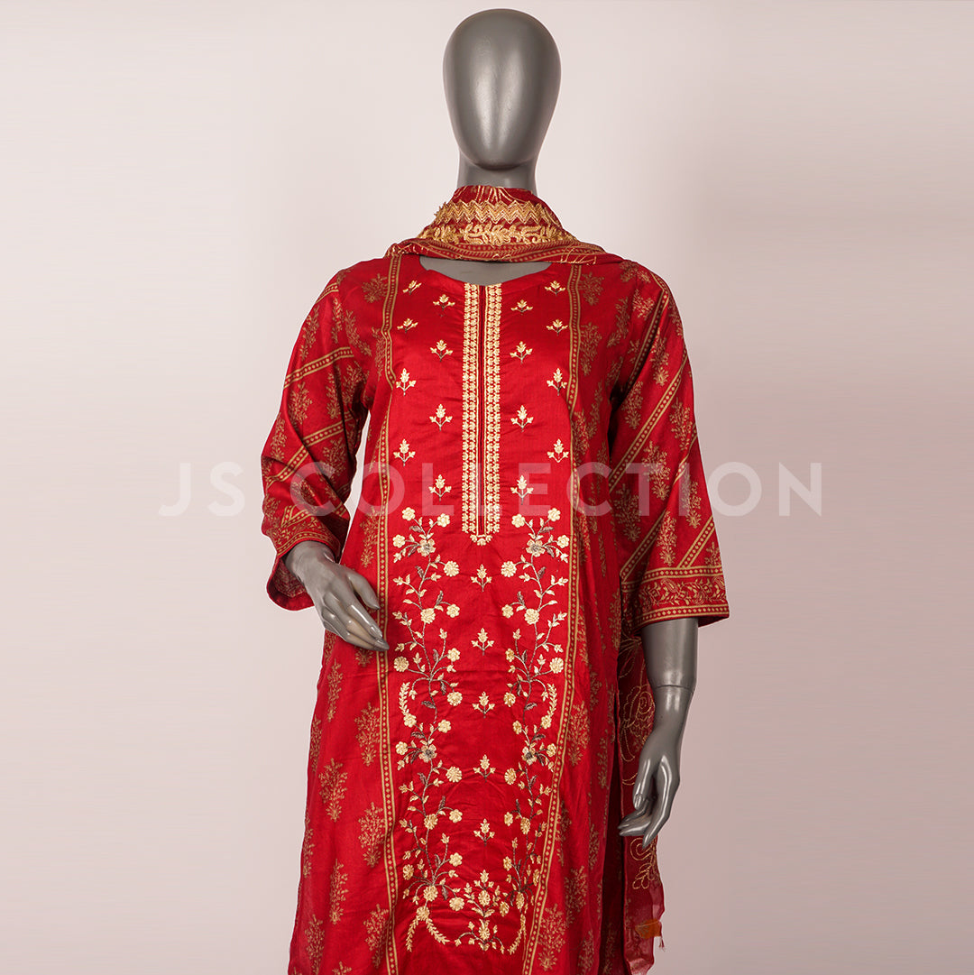 3 Pc Lawn Embroidered Chiffon Dupatta Cutwork Un-stitched-UN2383