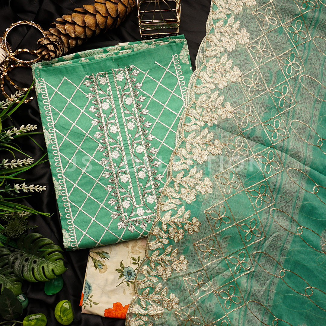 3 Pc Lawn Embroidered Chiffon Dupatta Cutwork Un-stitched-UN2387b