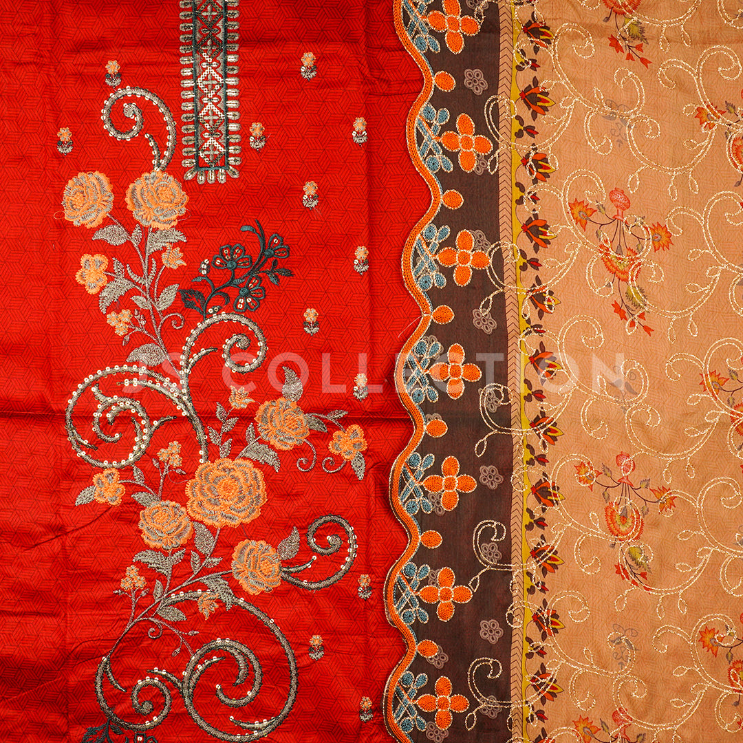 3 Pc Lawn Embroidered Chiffon Dupatta Cutwork Un-stitched-UN2299