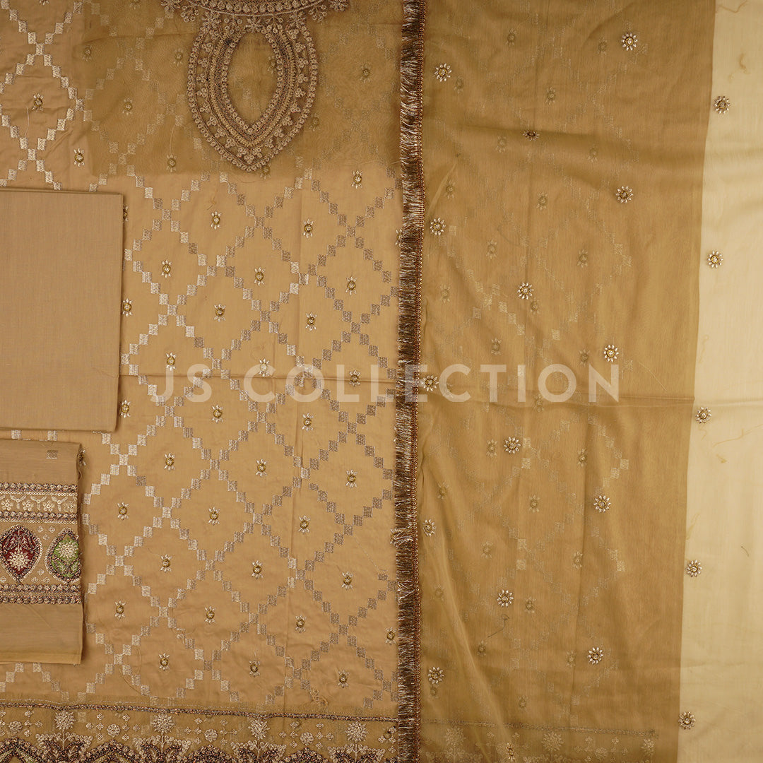 3 Pc Cotton Fancy Embroidered Dress Un-stitched-UN2393a