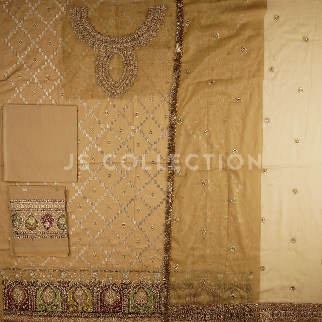3 Pc Cotton Fancy Embroidered Dress Un-stitched-UN2393a