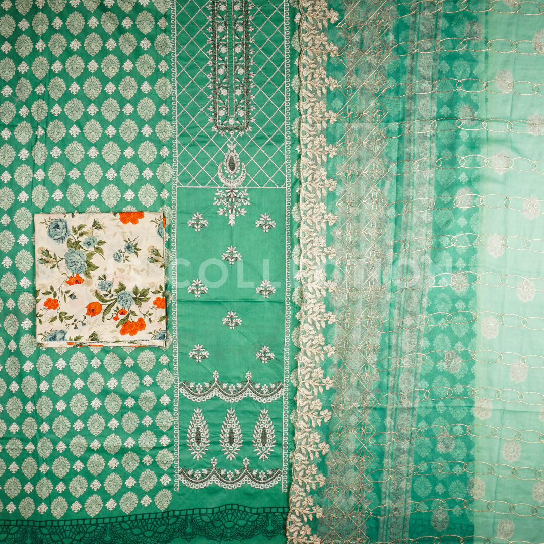 3 Pc Lawn Embroidered Chiffon Dupatta Cutwork Un-stitched-UN2387b