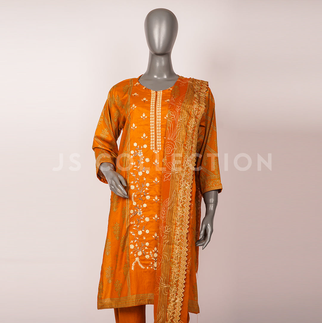 3 Pc Lawn Embroidered Chiffon Dupatta Cutwork Un-stitched-UN2386