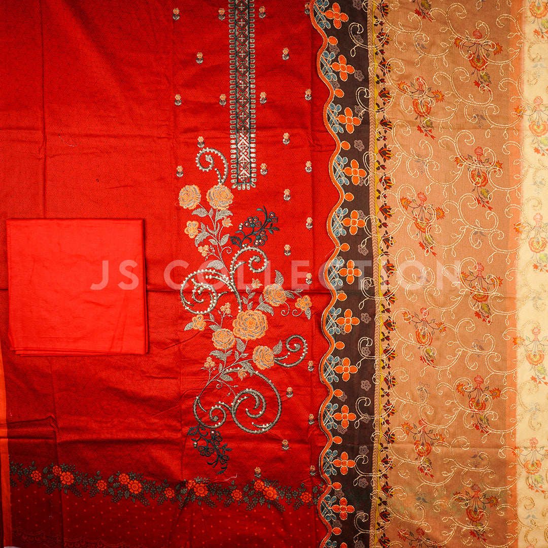 3 Pc Lawn Embroidered Chiffon Dupatta Cutwork Un-stitched-UN2299
