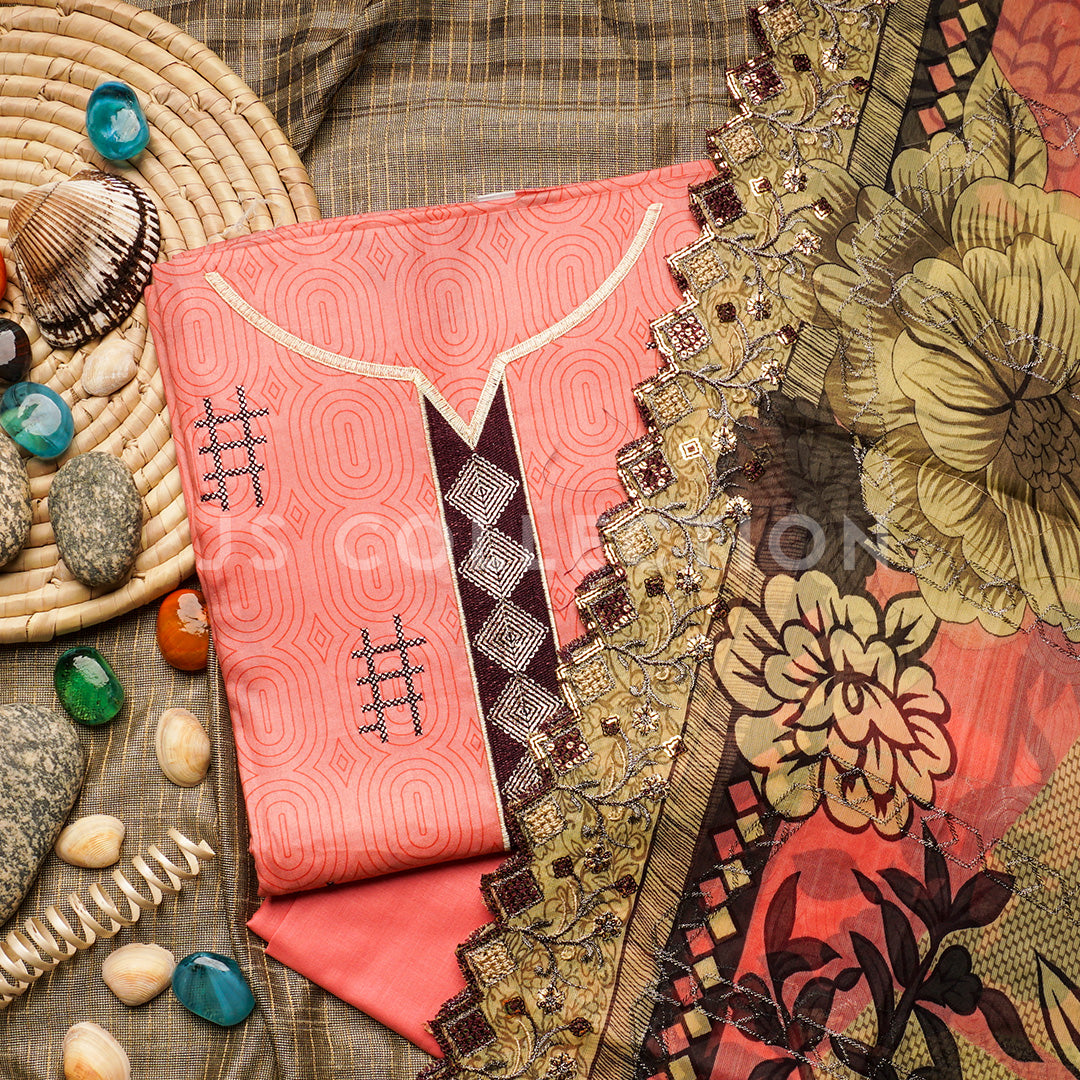 3 Pc Lawn Embroidered Chiffon Dupatta Cutwork Un-stitched-UN2333