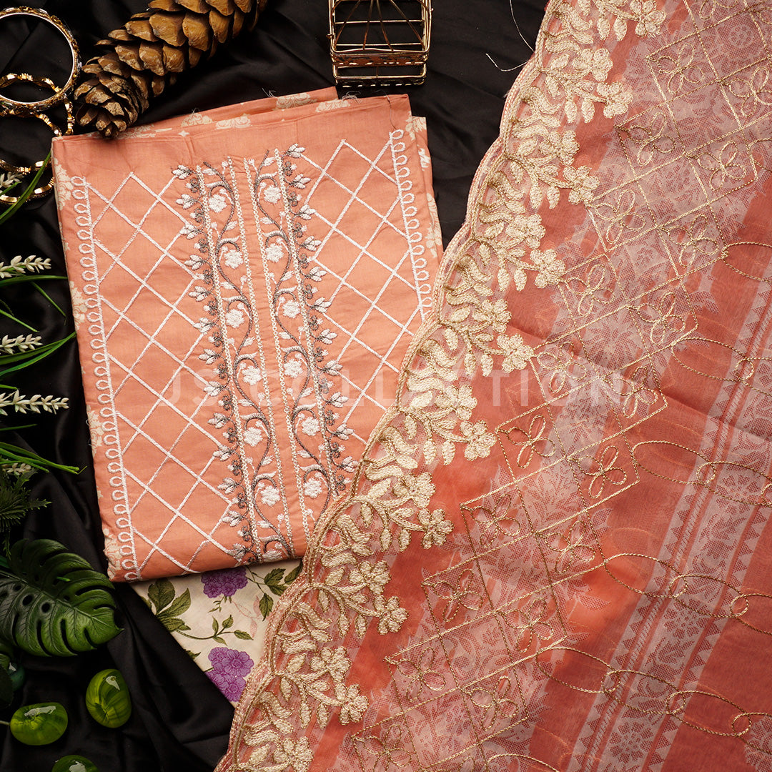 3 Pc Lawn Embroidered Chiffon Dupatta Cutwork Un-stitched-UN2387a