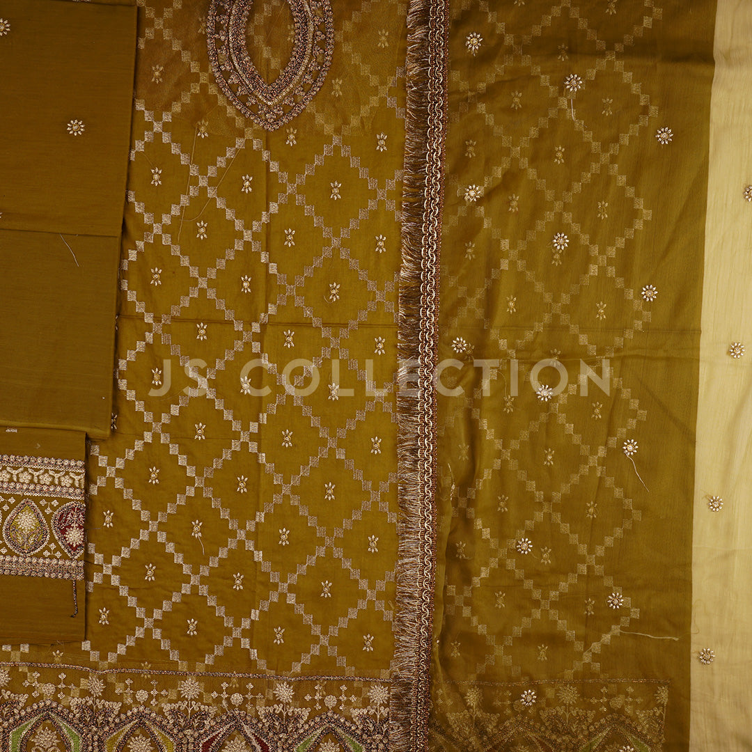 3 Pc Cotton Fancy Embroidered Dress Un-stitched-UN2393b