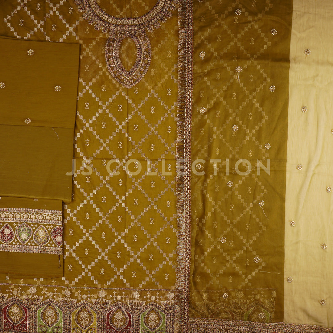 3 Pc Cotton Fancy Embroidered Dress Un-stitched-UN2393b
