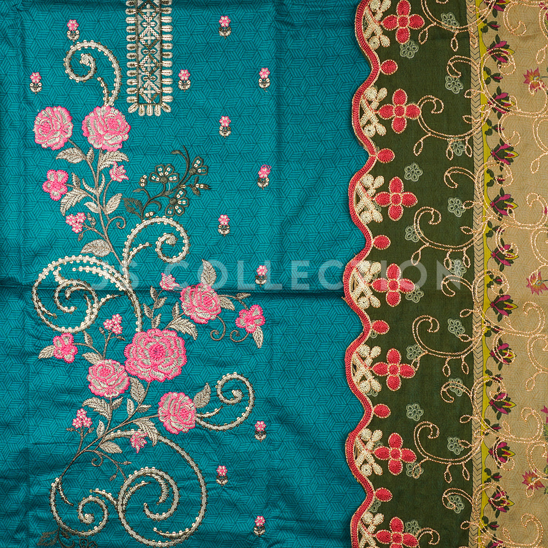 3 Pc Lawn Embroidered Chiffon Dupatta Cutwork Un-stitched-UN2298