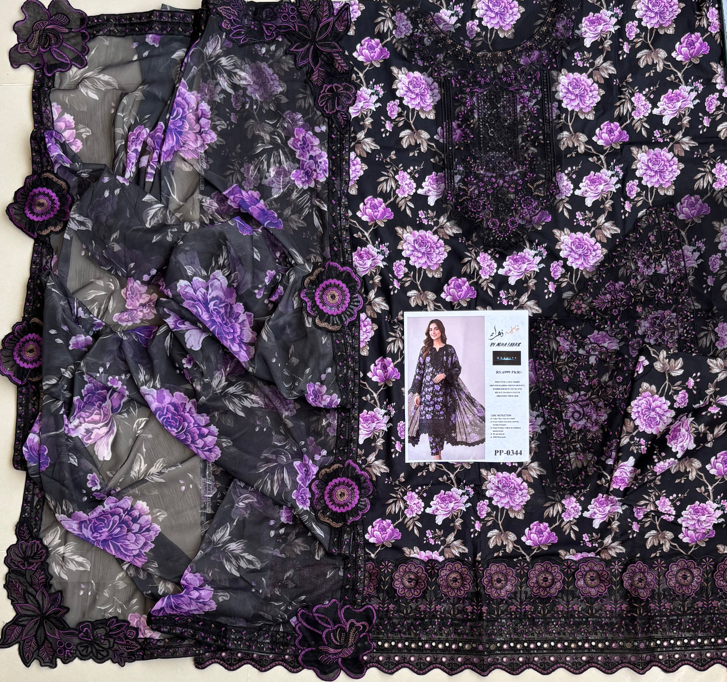 Fatima Zehra Lawn Dupatta with Daman Chikankari Un-stitched cheffon suit 2756