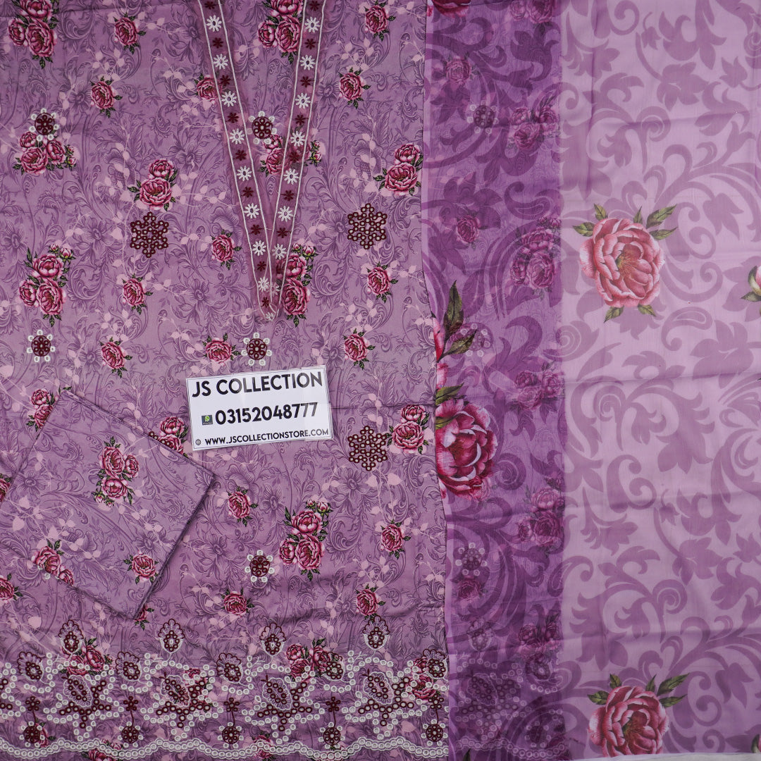 3 Pc Cotton Chikankari with Chiffon Dupatta Un-stitched-UN2691