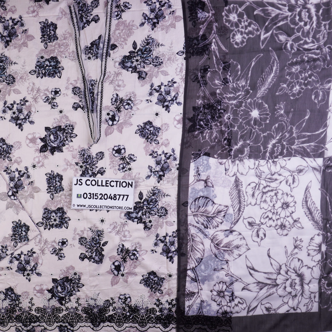 3 Pc Cotton Chikankari with Chiffon Dupatta Un-stitched-UN2692