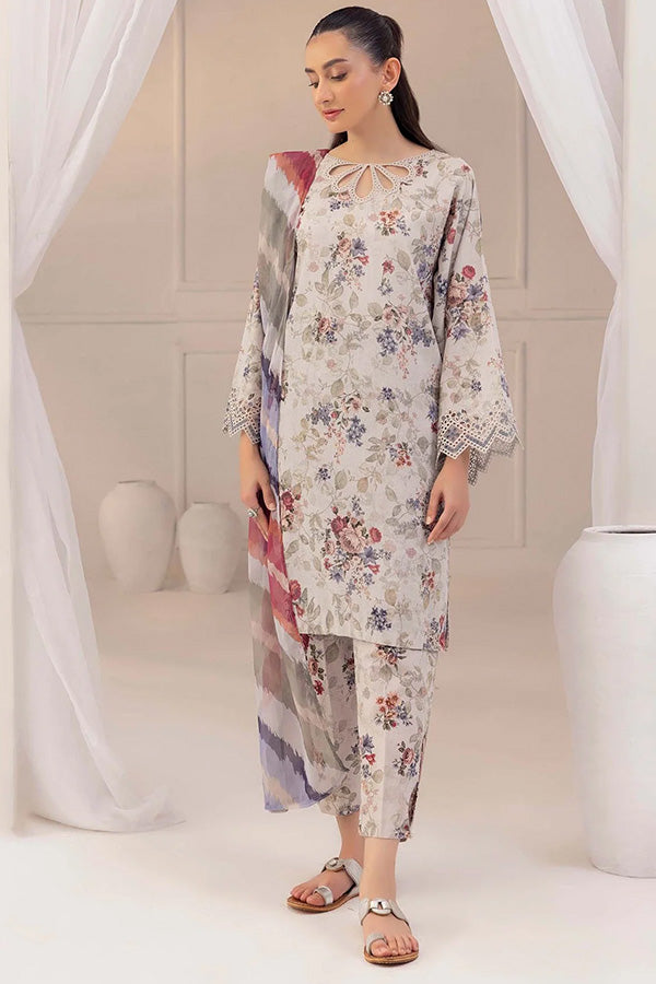 3 Pc Lawn Chikankari with Chiffon Embroidered Dupatta Un-stitched-UN2702