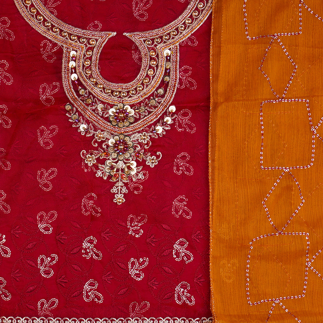 3 Pc Cotton Fancy Embroidered Dress Un-stitched-UN2642