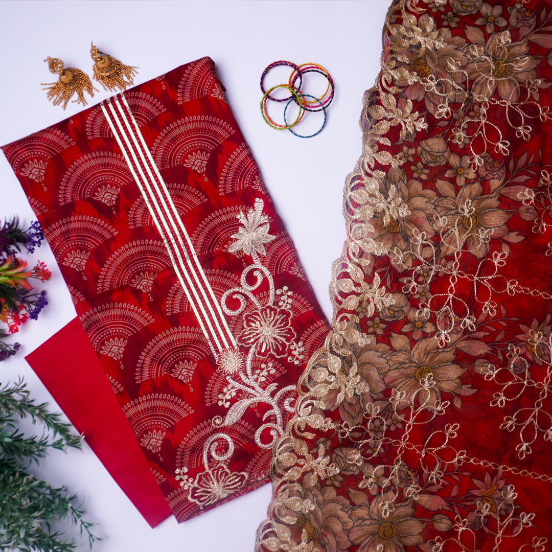 3 Pc Lawn Embroidered Chiffon Dupatta Cutwork Un-stitched-UN2596a