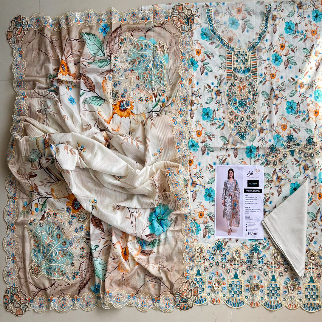 Fatima Zehra Lawn Dupatta with Daman Chikankari Un-stitched-UN2752