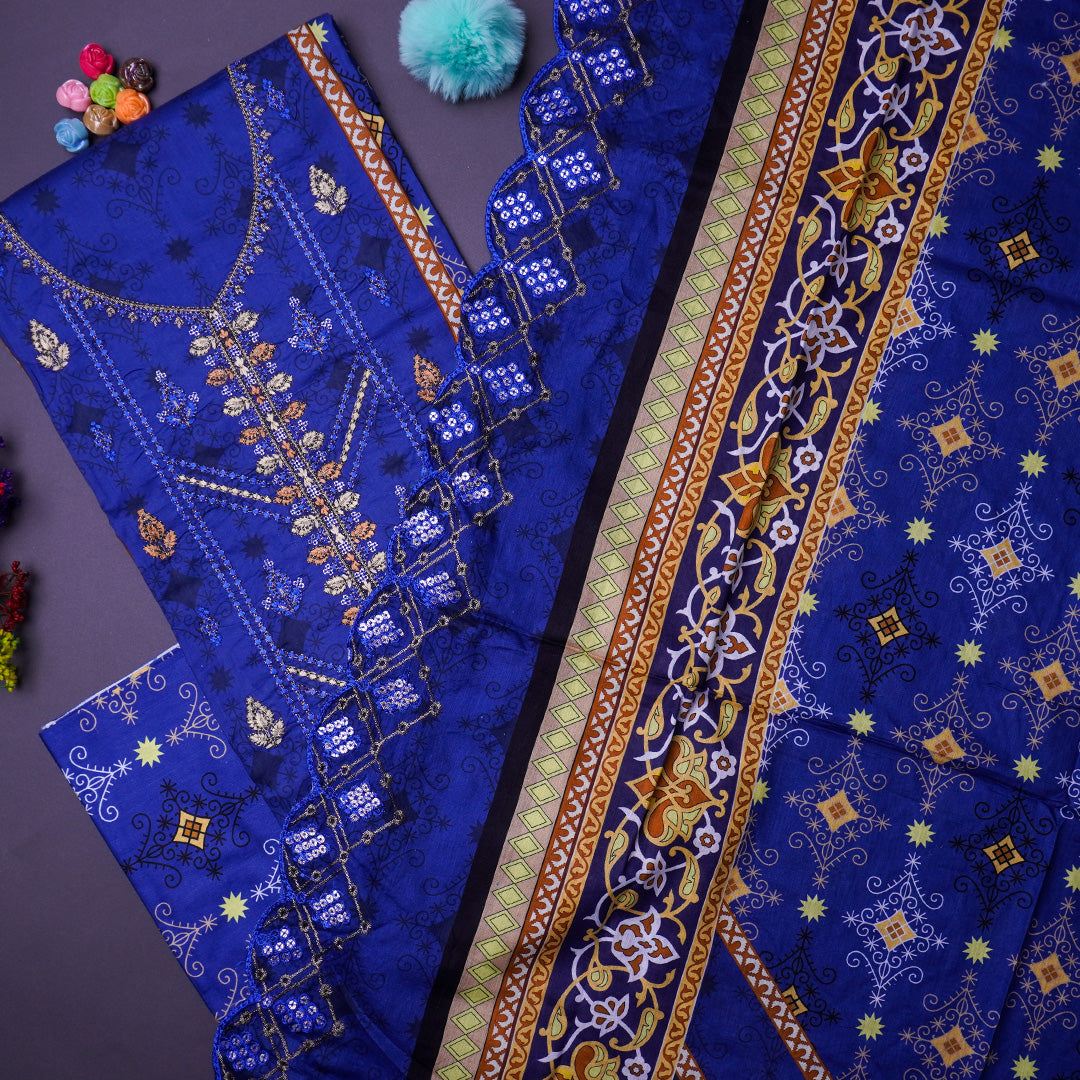 3 Pc Digital Printed Lawn Embroidered Lawn Dupatta Cutwork Un-stitched-UN2582