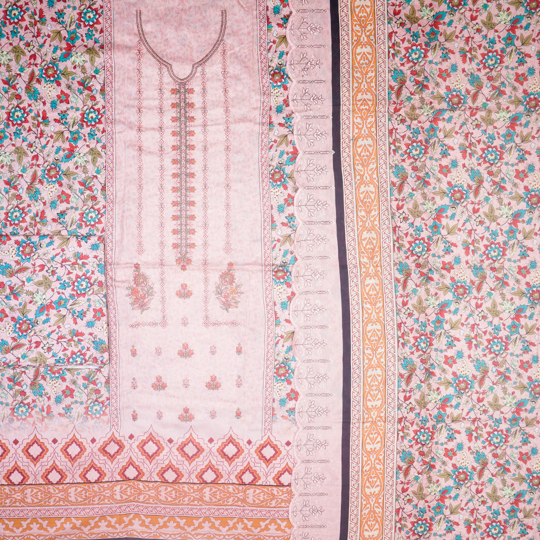3 Pc Digital Printed Lawn Embroidered Lawn Dupatta Cutwork Un-stitched-UN2590