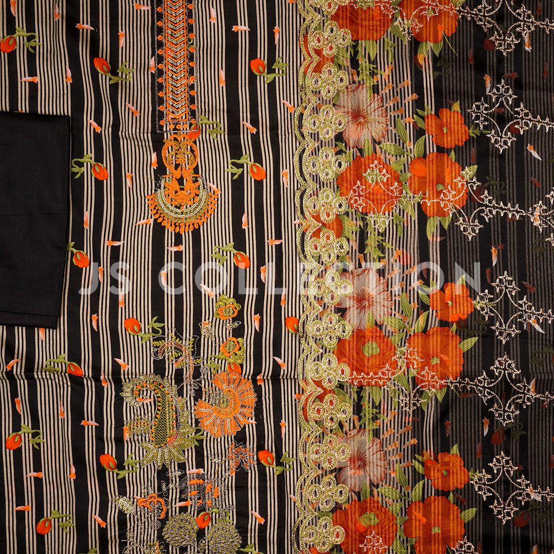 3 Pc Lawn Embroidered Chiffon Dupatta Cutwork Un-stitched-UN2306